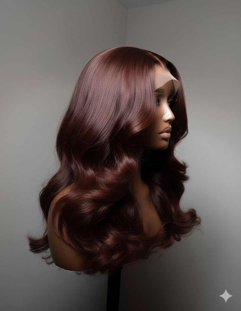 Anya β Reddish Brown Body Wave 13Γ4 HD Lace Frontal Wig | Glueless, Pre-Plucked, Pre-Bleached Knots, Virgin Human Hair
