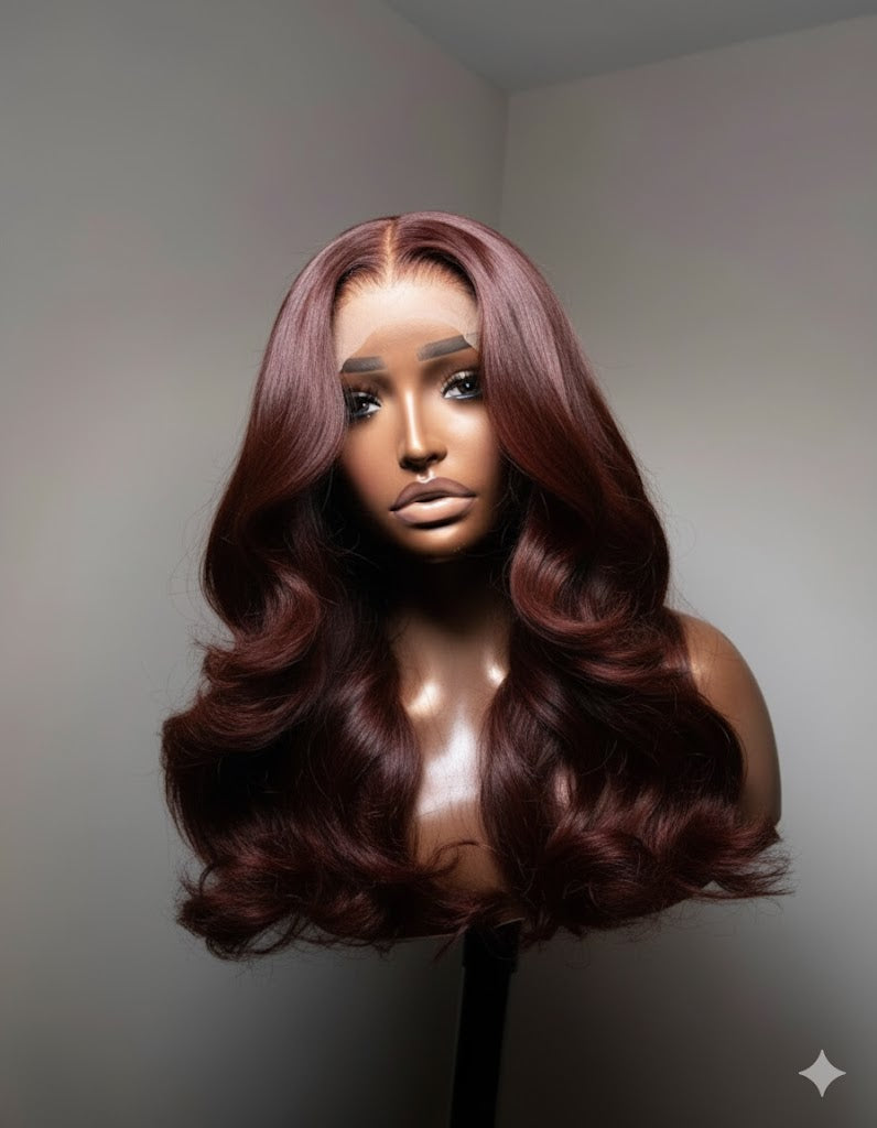 Anya β Reddish Brown Body Wave 13Γ4 HD Lace Frontal Wig | Glueless, Pre-Plucked, Pre-Bleached Knots, Virgin Human Hair