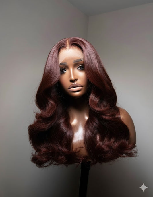Anya – Reddish Brown Body Wave 13×4 HD Lace Frontal Wig | Glueless, Pre-Plucked, Pre-Bleached Knots, Virgin Human Hair